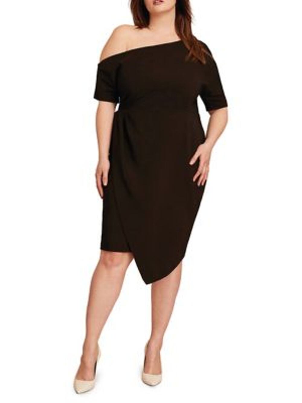 11 Honore Womens Adeline One Shoulder Midi Dress 16 Black Glam Elegant EUC